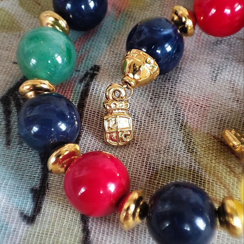 Lauren Conrad Vintage Bold Primary Colors Lucite Beaded Memory Wire Bracelet EUC